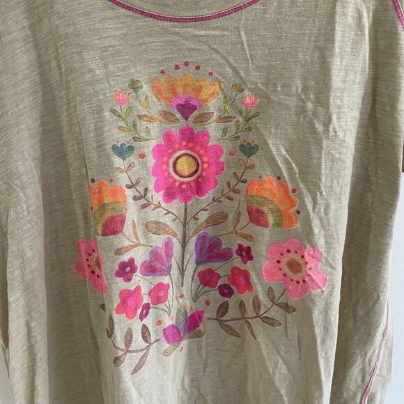 NEW Natural Life Boho Cotton Floral Tee Shirt in Cream And Multicolor Size XXXL - Picture 2 of 6